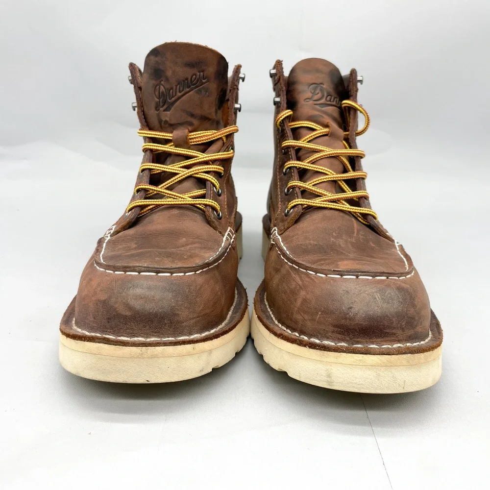 Danner Brown Leather Moc Toe Work Boot with White Sole - Picture 2 of 12